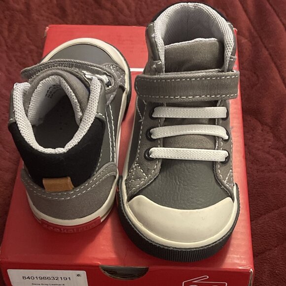 NWB New See Kai Run Dane Hi Top Grey leather sneakers, Little kids Sz 5 Gray - Picture 7 of 15